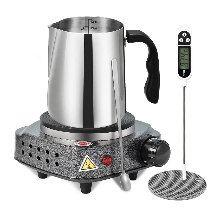 SAEUYVB Candle Making Kit/Supplies with Electric Hot Plate(Silver Gray) | Wax Melter for Candle Making,Candle Making Supplies for Beginners with Pouring Pot,Hot Plate,Instruction Manual and More