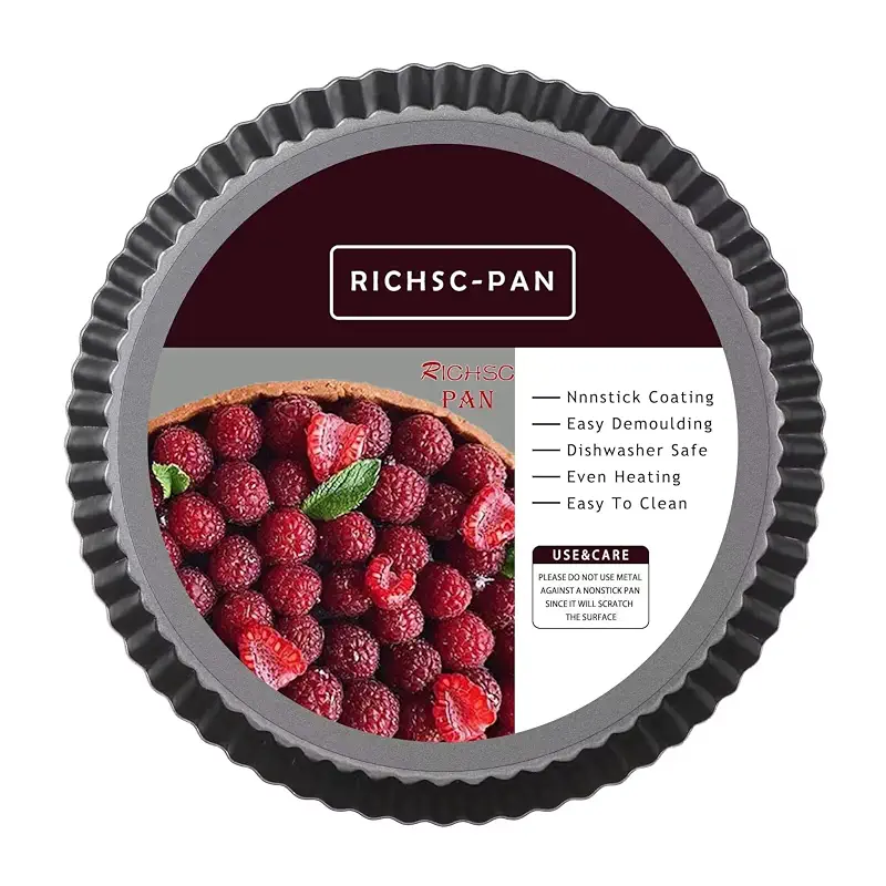RICHSC-PAN Tart Pan 10 Inch Tart Pan Carbon Steel Round Non-Stick Pan. | Quiche Pan with Removable Chassis for Mousse Cakes, Kitchen Reusable Baking Tool with A Depth of 1.18 Inches