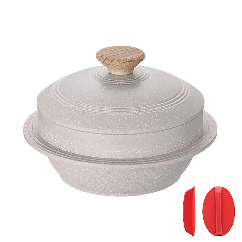 Korean Dutch Oven, Rice Pot, 63 oz Enameled Cast Aluminum Pot with Lid, Korean Stone Bowl for Induction, White