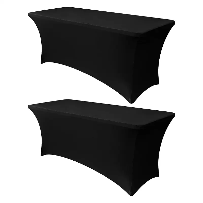 Obstal 6ft Stretch Black Spandex Table Cloth 2 Pack for Folding Tables | Universal Fitted Rectangular Tablecloth Protector for Wedding, Trade Show, Vendor Stand, Party and Event