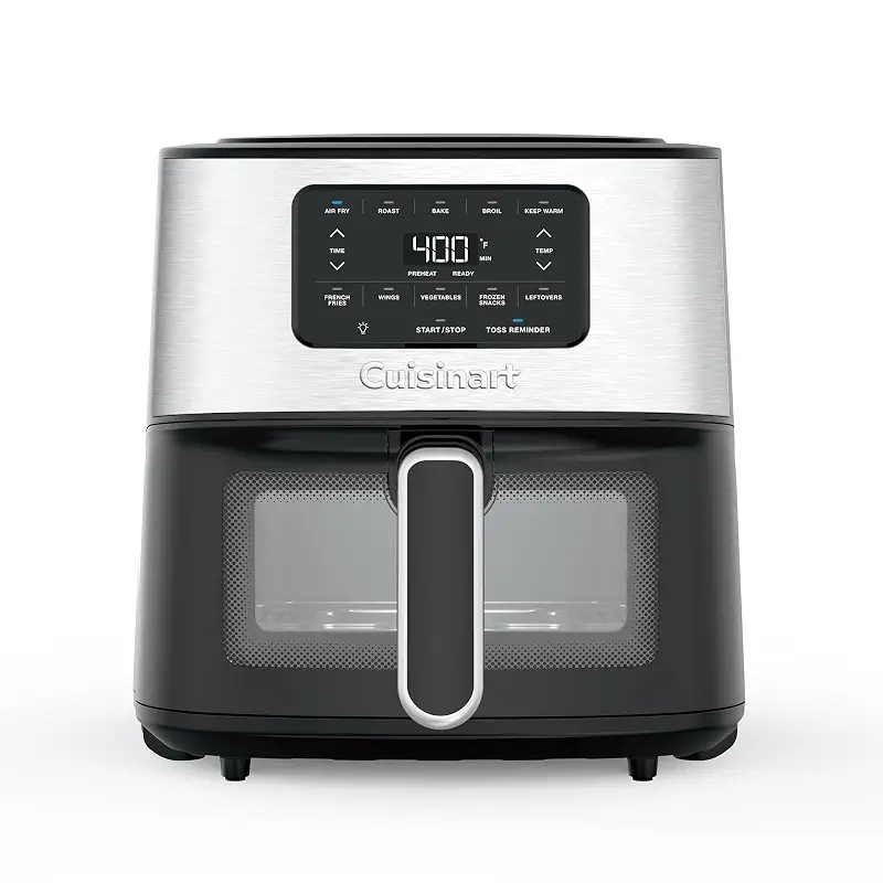 Cuisinart Air Fryer, 6-Quart Basket Large Fryer with 5 Cooking Functions to Roast, Bake, Broil, Air Fry and Keep Warm, 5 Airfryer Presets, Dishwasher-Safe Parts, AIR-200NAS, Stainless Steel & Black | Five functions and presets, dishwasher-safe parts, stainless steel and black finish