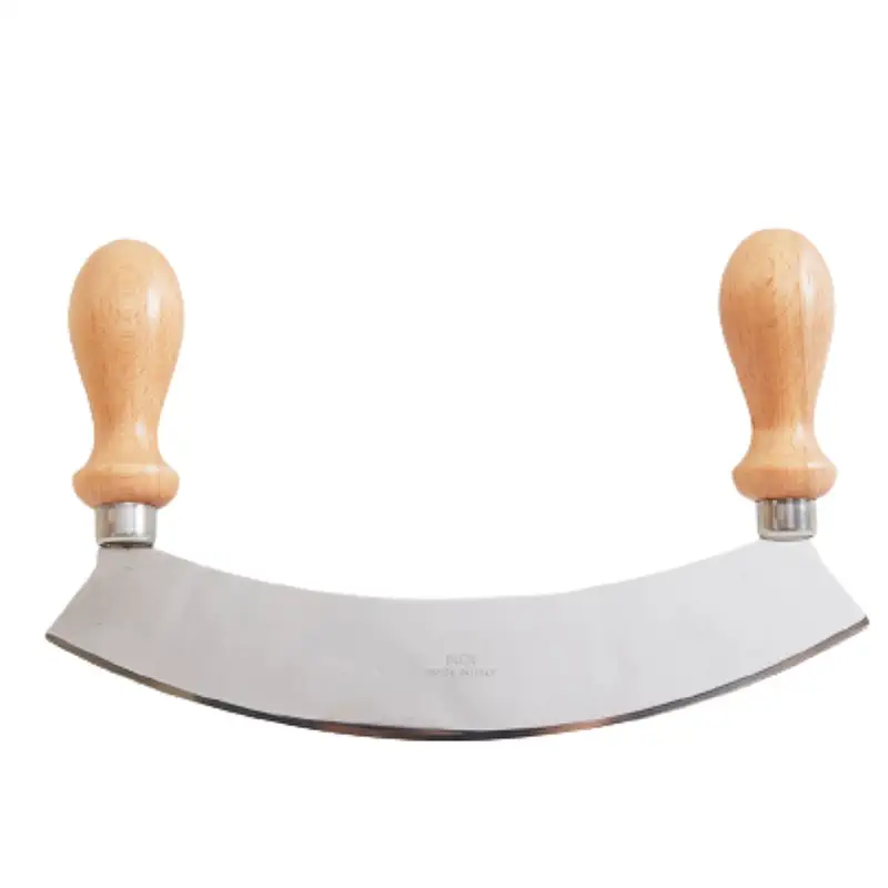 Verve CULTURE Italian Mezzaluna, Large - Single Blade Rocker Knife for Mincing, Cutting, Slicing with Double Knobs - Made in Italy