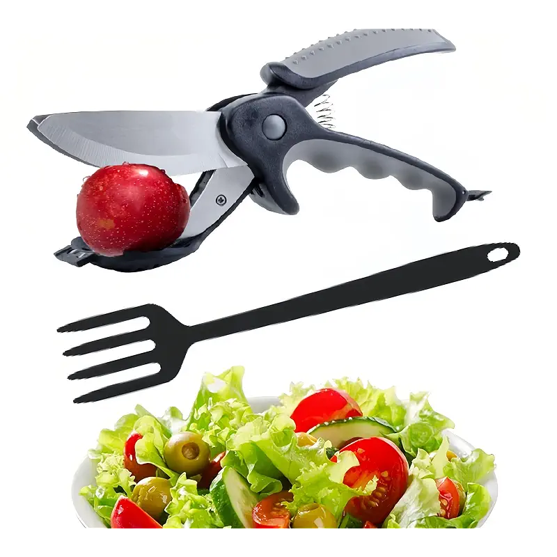 Kitchen Salad Scissors with Salad Forks for Chop n Mix Salad,Salad Cutting Tool Cut and Toss Dual Blade Salad Chopper Scissors,Multifunction Vegetable Salad Making Kit with Cutter n Mixing Fork