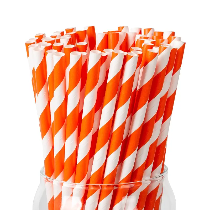 PakTalk 100 Pack Orange Straws | Orange and White Striped Spritz Straws Compatible with Aperol Spritz Glasses, Cocktails, Lemonade, Party (0.24" x 7.75" )