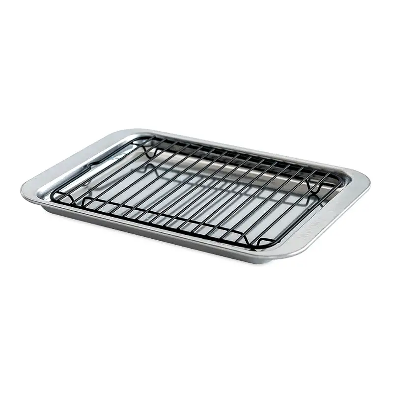 Nordic Ware Naturals 2 Piece Compact Pan Set, Toaster Oven, Counter Ovens, Air Fryer and Broiler Safe, Personal Size for 1-2 Portions - Includes Compact Baking Sheet with Broiling Rack