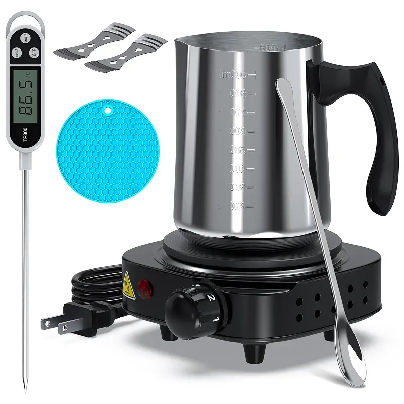 Ohcans Candle Making Kit with Electronic Hot Plate, Candle Making Kit for Adults, DIY Starter Candle Making Supplies, with 900ml Candle Make Pouring Pot, Stirring Spoon, Wicks Holder, Thermometers
