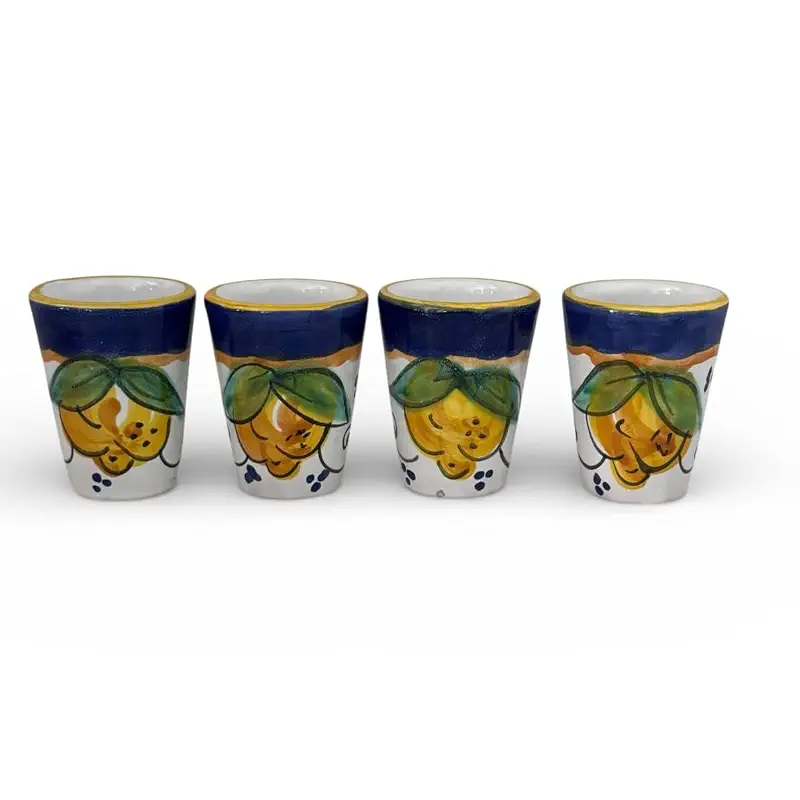 Hand Painted Italian Ceramic Limoncello Glasses - Set of 4 Lemon Shot Cups, Artisan Cordial Glasses, Made in Italy
