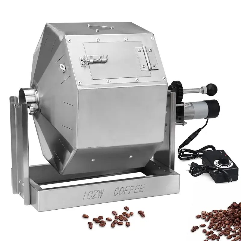 Coffee Bean Roaster 14.5L Coffee Bean Baker Peanut Roaster Gas Burner Drum Type Stainless Steel for Home and Commercial Use