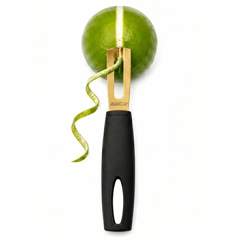 A Bar Above Channel Knife, Black Ergo Handle Gold Blade, Citrus Peeler | Stainless Steel Garnish Tool, Lemon Zester, Chef Tool, For Drink Presentation and Cocktail Garnish, Fruit Peeling, Great Pick