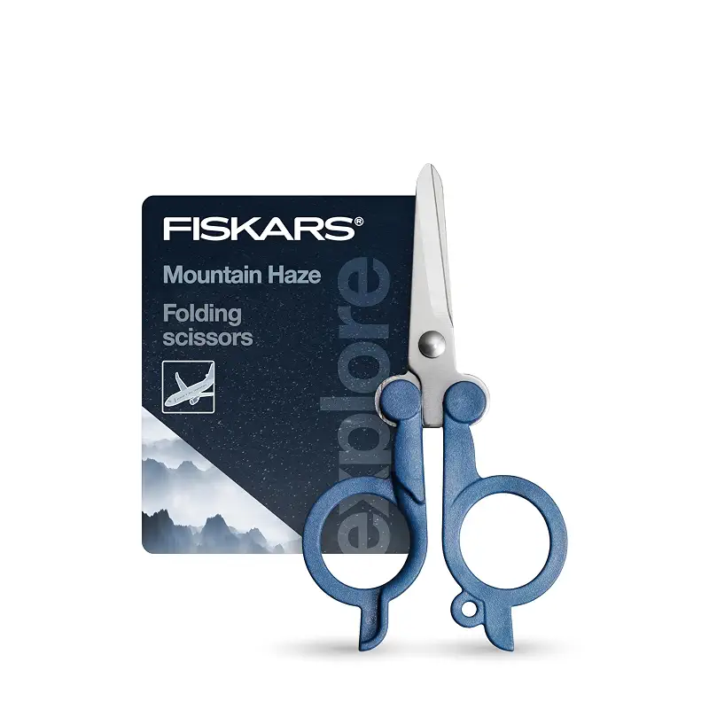 Fiskars Travel Folding Scissors, TSA-Compliant, Compact and Portable for Crafting and Quick Snips, Stainless Steel Blades, Explore Collection, Mountain Haze