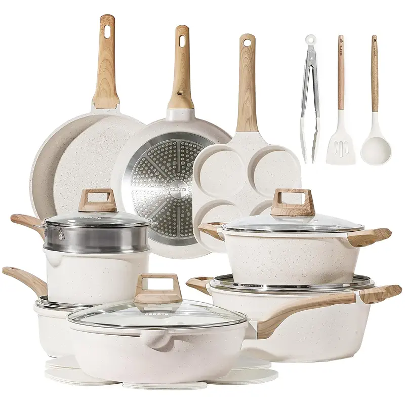 CAROTE 21pcs Pots and Pans Set, Nonstick Cookware Sets, with Egg Pan | Induction Kitchen Cooking Set, Durable, Easy Food Release, Fast & Even Heating, with Frying Pan