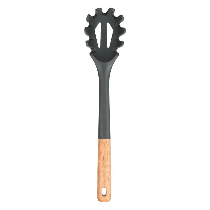 Badiano Silicone Pasta Fork, Kitchen Noodle Spoon Server,12.8 in, Grey | Food Grade, Heat Resistant , BPA Free Spaghetti Strainer