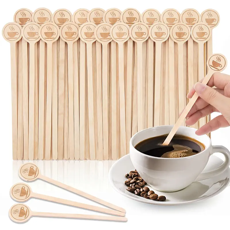 100Pcs Coffee Stirrers-5.9 Inch Natural Wooden Stir Sticks with Round Ends, Disposable Biodegradable Cafe Grade Coffee Stir Sticks Wood Beverage Mixer for Coffee Cocktails Milk Tea | Natural disposable biodegradable cafe grade coffee stir sticks