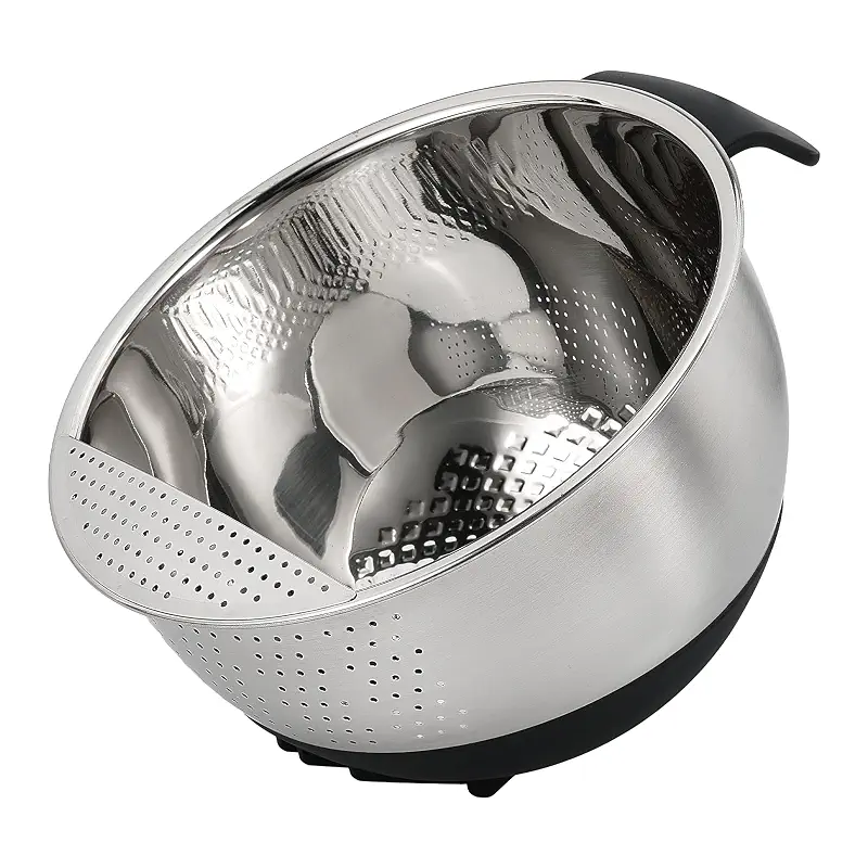 Rice Washing Bowl with Strainer Stainless Steel Quinoa Washer Bowl | Side Drainers Colander for Cleaning Fruits, Vegetables, and Beans - Versatile Kitchen Tool
