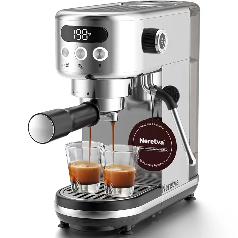 Neretva 20 Bar Espresso Machine Super Compact Espresso Coffee Machine | Professional Stainless Steel Espresso Maker with LED Display and Powerful Steam for Home Baristas to Make Latte, Cappuccino