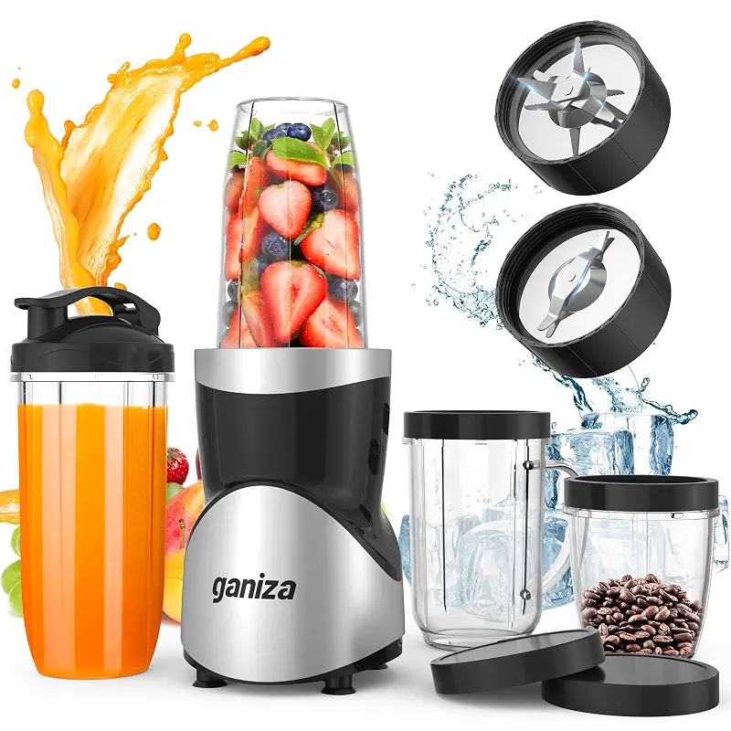 Ganiza Smoothie Blender, 900W Blenders Shakes and Smoothies | 15-Piece Personal Blender and Grinder Combo for Kitchen, Smoothies Maker with 4 BPA-Free Portable Cup, Nutritious Recipe