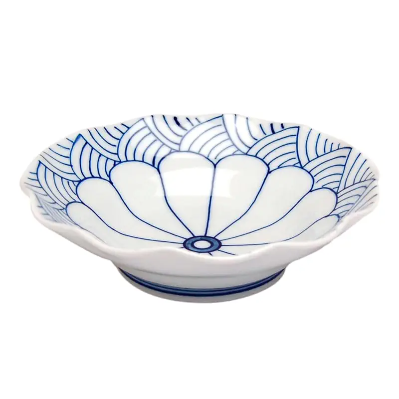 有田焼やきもの市場 Small Japanese Bowls for side dishes 5.9 inches Ceramic Porcelain Made in Japan Arita Imari ware Kikuwari Seigaiha