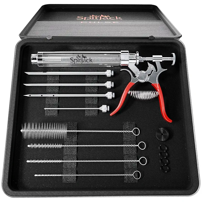 SpitJack PULSE Meat Injector Gun, BBQ Meat Marinade Injector Kit for Brisket, Pork Shoulder, and Chicken, 50ml with 4 Stainless Steel Needles, Case and Guide