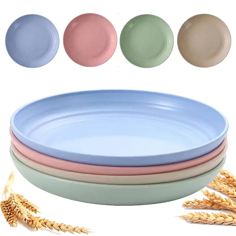 9 Inch Unbreakable Wheat Straw Plates - Reusable Plate Set - Dishwasher & Microwave Safe - Dinner Dishes Lightweight Plates Salad Kids Adult Plate for Kitchen Camping - BPA Free (Plate-9in)