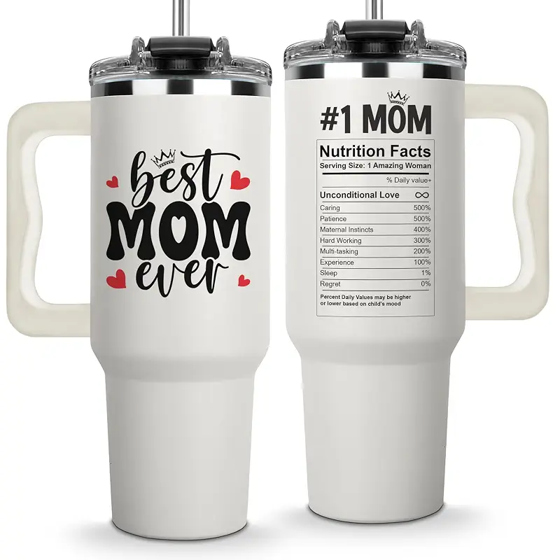 Best Mom Ever Tumbler - Mom Gifts for Birthday | Double Wall, Vacuum Insulated, Leak Proof, Spill Proof, With Handle, 40oz, BPA-free, Stainless steel