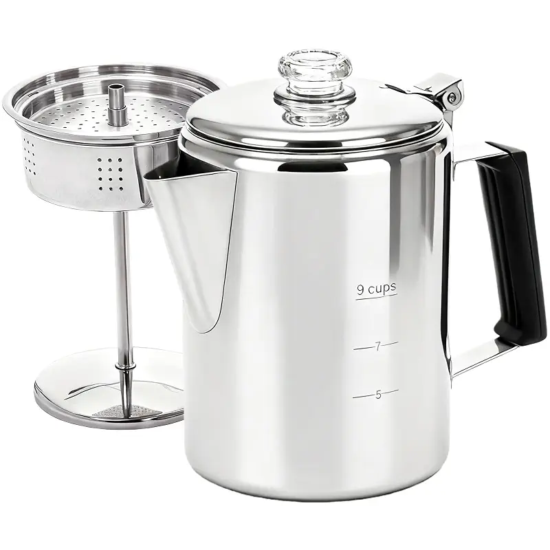 Cididu Camping Coffee Pot Stainless Steel, Coffee Pot Outdoors, Durable Stove Top Brew Coffee Maker on Fire, Ideal for Group Camping, Hiking, Backpacking, RV and Travel, 9 Cups