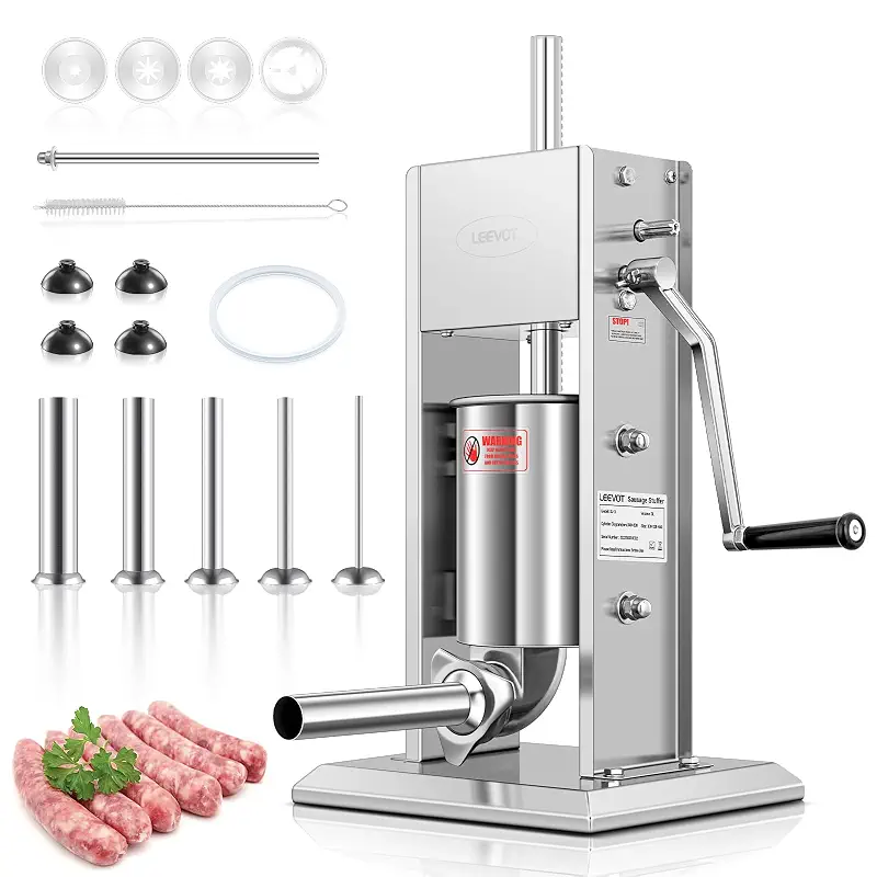 LEEVOT 7LBS/3L Manual Sausage Stuffer, Professional Stainless Steel Sausages Maker & Filler Kit with 2 Speed, 5 Stuffing Tubes, Vertical Meat Stuffers for Home Kitchen, Commercial Use