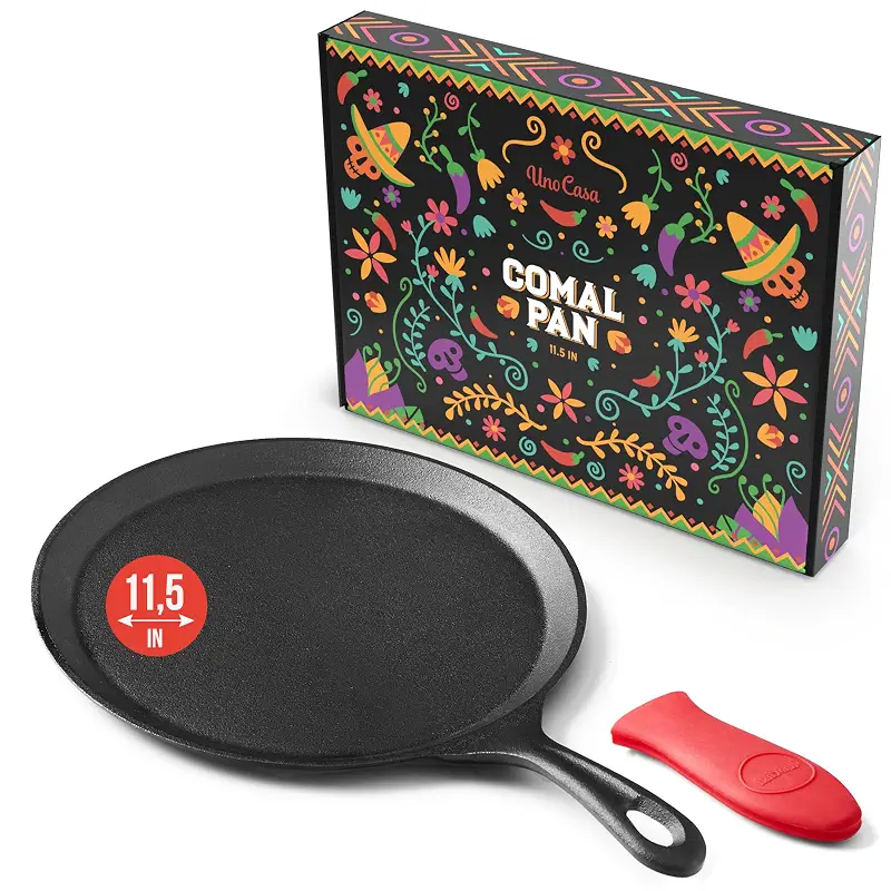 Uno Casa Cast Iron Comal Pan 11.5 Inch - Skillet for Roti, Tawa/Dosa Pan Pataconera, Comales para Tortillas - Cast Iron Pizza Pan - Comal Para Tortillas Grande