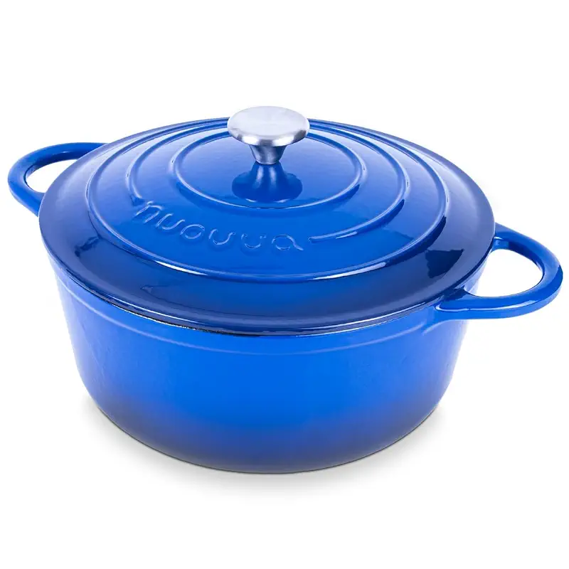 Nuovva Enamelled Cast Iron Dutch Oven Pot with Lid-6.4 Quart Non Stick Casserole Pot-Heavy Duty & Oven Safe up to 500° F for Bread Baking, Braising, Stews, Roasting - 28cm Dark Blue