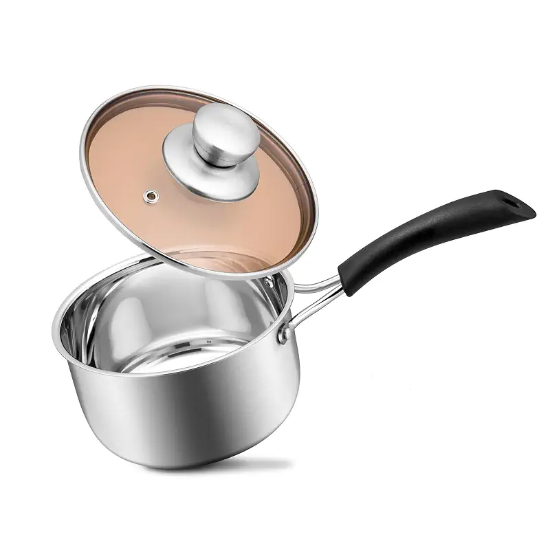 1QT Saucepan with Lid, Joyfair 18/10 Stainless Steel Small Sauce Pan Pot | Kitchen Cookware Milk Pot with Glass Lid for Cooking Stewing Boiling Spaghetti Soup, Heat-proof Handle, Dishwasher Safe