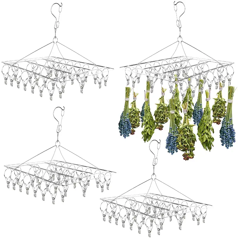 Herb Drying Rack for Drying Spices, Rustproof Dryer with 30 Hooks | 4 Pack, No Assembly Required, 360° Swivel Air Circulation, Space Saving Foldable, for Herbs Flowers Tea Balcony Outdoor Use