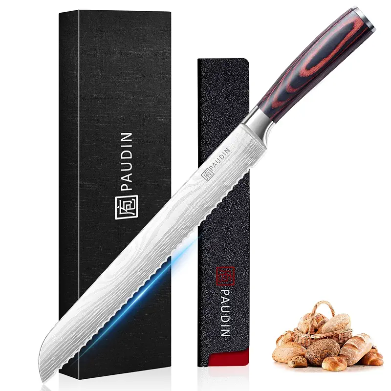 PAUDIN Bread Knife, 10 inch Serrated Knife, German Stainless Steel Bread Knife for Homemade Bread, Razor Sharp Edge for Efficient Slicing Sourdough Bread, Bagels, Cake