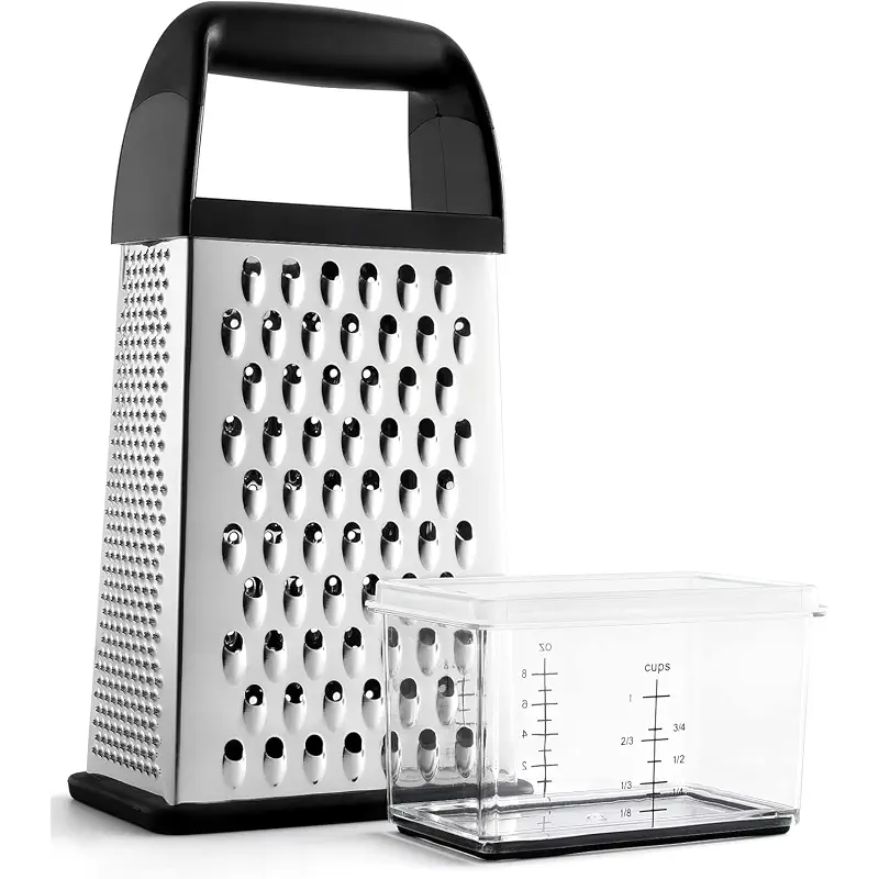 Cheese Grater With Container Box Grater Stainless Steel Kitchen Black | Dishwasher Safe 4 Sided Vegetable Shredder Zester Cheese Shredder Box Gratters for Carrot Potato Parmesan Citrus Lemon Gift