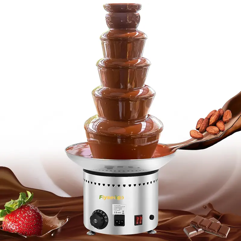 Commercial Chocolate Fountain 5 Tiers 13.2 Lbs Stainless Steel | Nacho Cheese Fountain Hot Fondue Fountain Machine for Bakery, Party, Gathering, Wedding, Rental, Knob Control