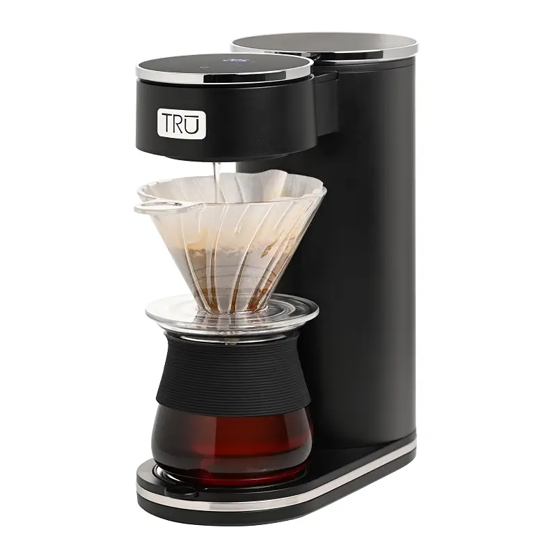 Tru Automatic Pour Over Coffee Maker with Digital Controls | Automatic Pour-Over Coffee Brewer with Digital Controls & Plastic Cone Dripper for Everyday Household Use