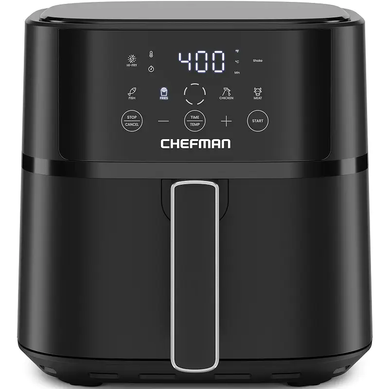 Chefman Air Fryer – 6 QT Compact Airfryer for Quick & Easy Meals in Minutes, Features Hi-Fry Technology for Extra Crisp, Touchscreen Controls with 4 Presets, Nonstick & Dishwasher Safe Basket - Black