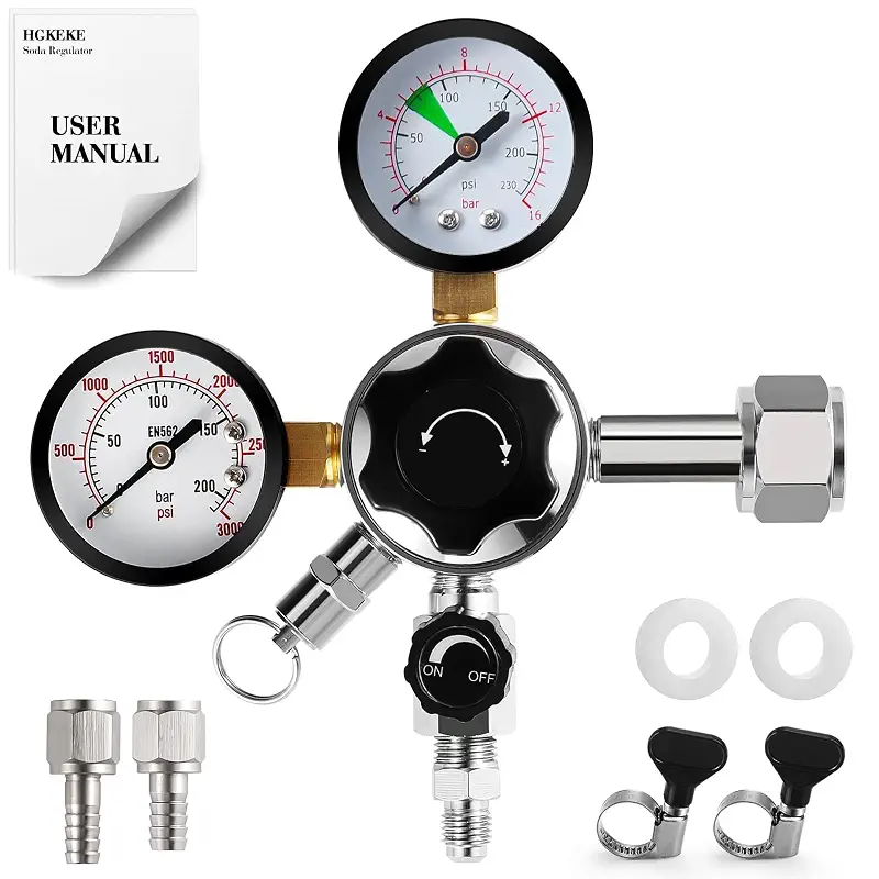 High Pressure CO2 Regulator Dual Gauge Keg Regulator 0-120PSI Output Pressure Regulator for Kegerator - CGA 320 Beer Regulator, 7/16-20 UNF Thread Fittings, Keg Regulator for Beer, Soda | High Pressure For Soda Maker, CGA 320 Beer Regulator Fits Universal CO2 Tank, 7/16-20 UNF Thread Fittings, Precise Adjustment