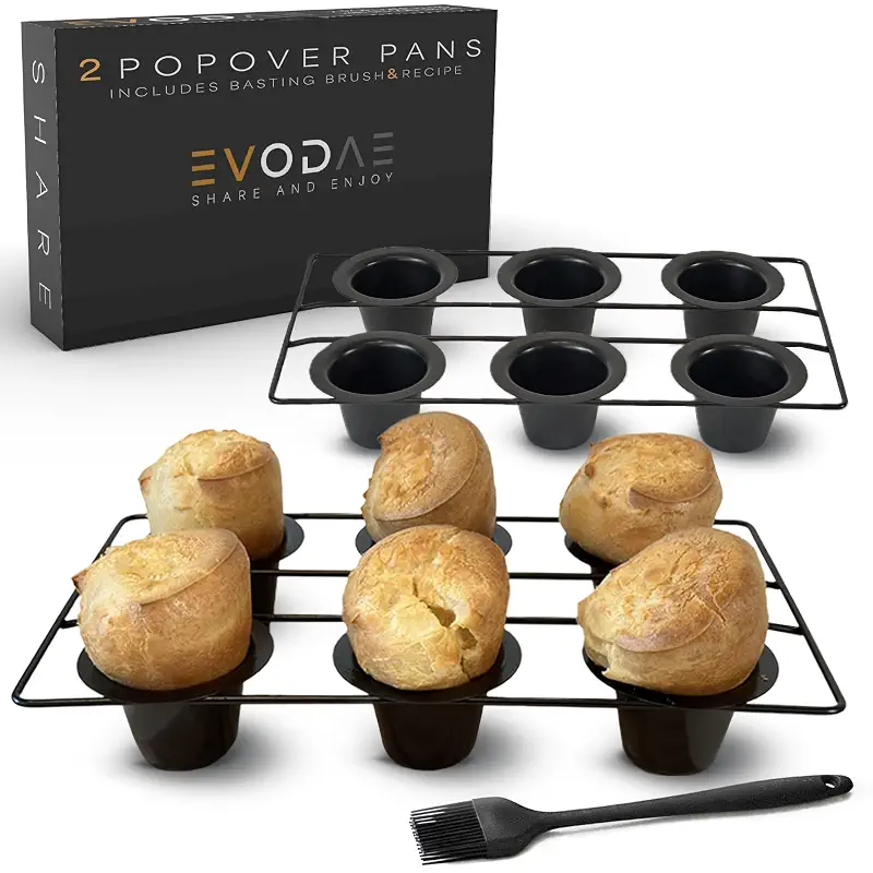 Popover Pans Set of 2 – 12 Cup (2x6) Pro-Grade Carbon Steel, Strong & Durable Build – Nonstick, PFOA & PTFE Free – Popover & Yorkshire Pudding Pan – Carefully Packaged in a Clean Black Box