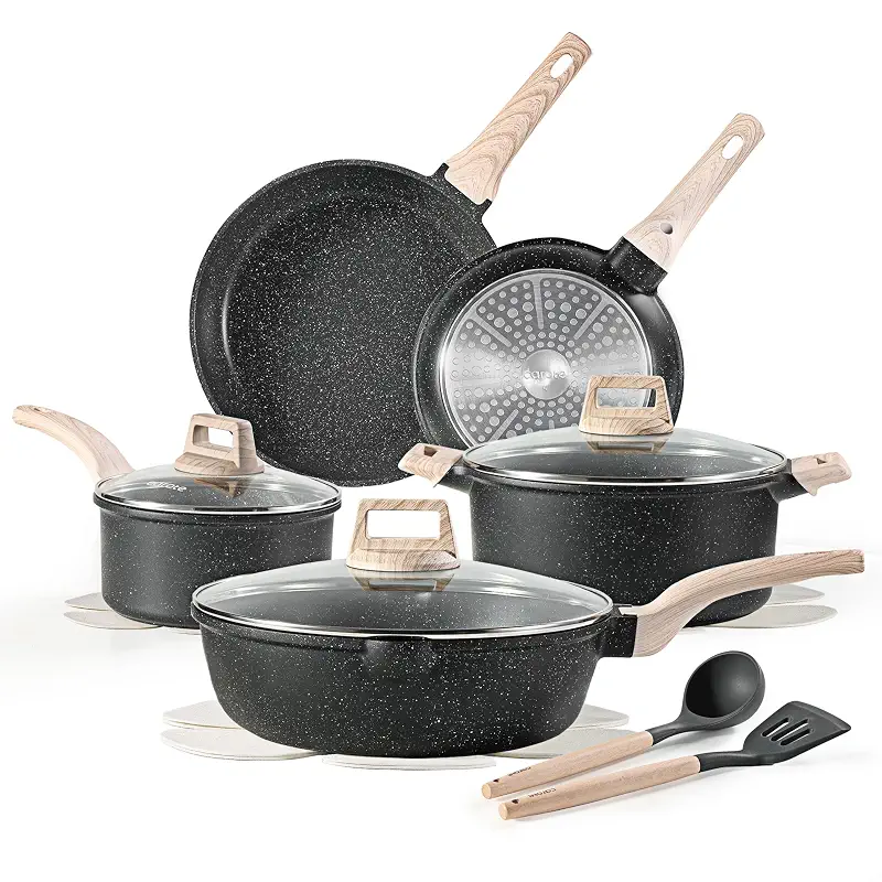 CAROTE Nonstick Cookware Sets, Pots and Pans Set, 14pcs | Lightweight & Durable, Easy to Clean, Even Heating, All-Stovetop Compatible, PFOA-Free Cooking Set