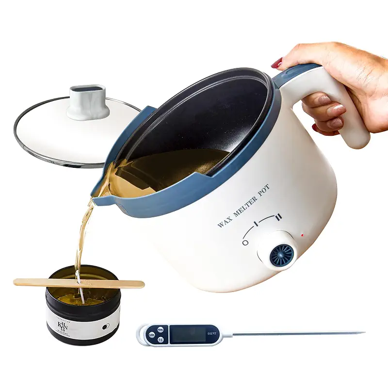 KQU Wax Melting Pot with Thermometer, Electric Wax Melter for Candle Making with Spout 1.5Qt, Small Double Boiler Pot Set for Beginner Adults