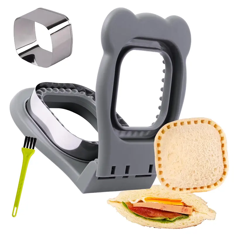 Uncrustable Sandwich Maker Sealer Cutter, Square Shape, Grey | Detachable Design with Cleaning Brush, Sandwich Cutters for Kids Lunch, Crustless Sandwich Cutter, PB&J Uncrustable Maker