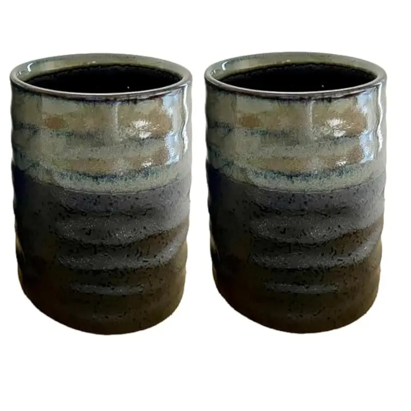 Japanese Sushi Yunomi Tea cups, 13.5 Fluid Ounces, Mino Ware, Kurosuisho for Hot Green Tea, Matcha tea, Bancha Set of 2 from Japan