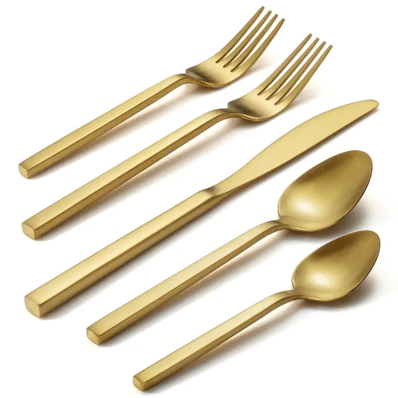 Alata Cube Gold 20-Piece Flatware Set, Forged Cutlery Set, Matte Gold Silverware Service for 4, Stainless Steel Tableware with Square Handle for Home/Restaurant, Dishwasher Safe