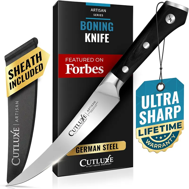 Cutluxe Curved Boning Knife, 6" for Meat Cutting & Trimming – Fillet Knife | High Carbon German Steel, Full Tang Ergonomic Handle Design for Brisket & Deboning, Artisan Series