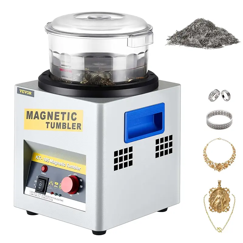 VEVOR Magnetic Tumbler 180 mm 2000 RPM KT-185 Jewelry Polisher Tumbler | For Grinding and Polishing Metals, Adjustable Direction and Time, Premium Polishing Barrel, with Magnetic Pins and Fuses