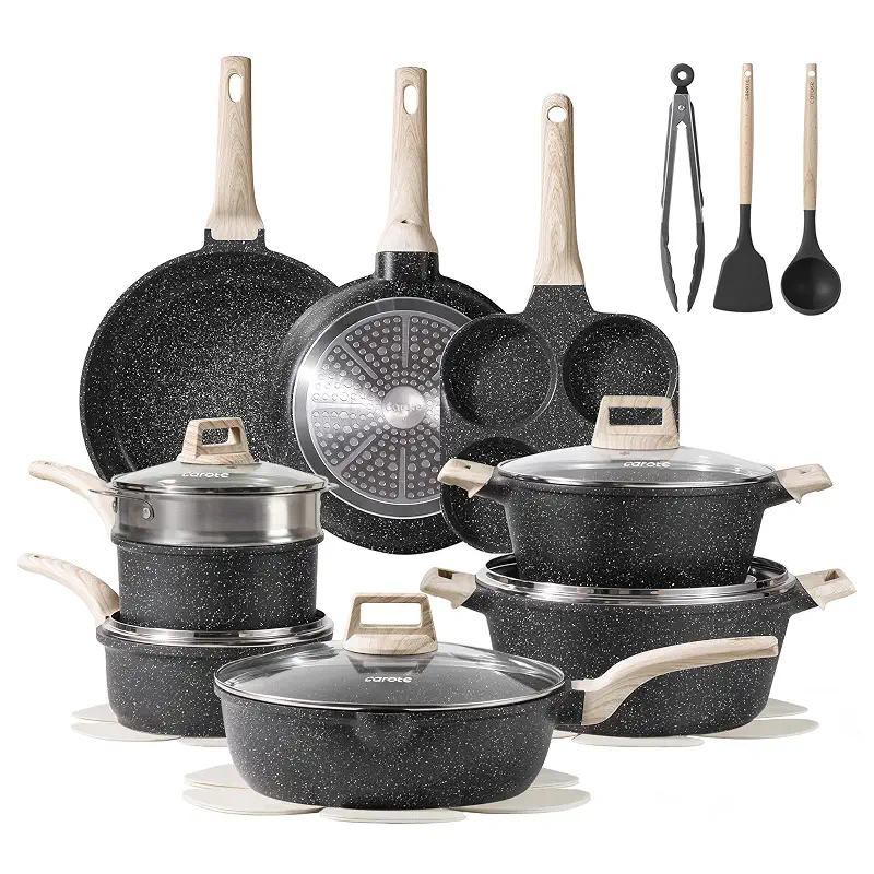 CAROTE 21pcs Nonstick Pots and Pans Set, Cookware Sets, with Egg Pan | Induction Kitchen Cooking Set, Easy Clean, Even Heating, Stay Cool Handle, Induction Compatible
