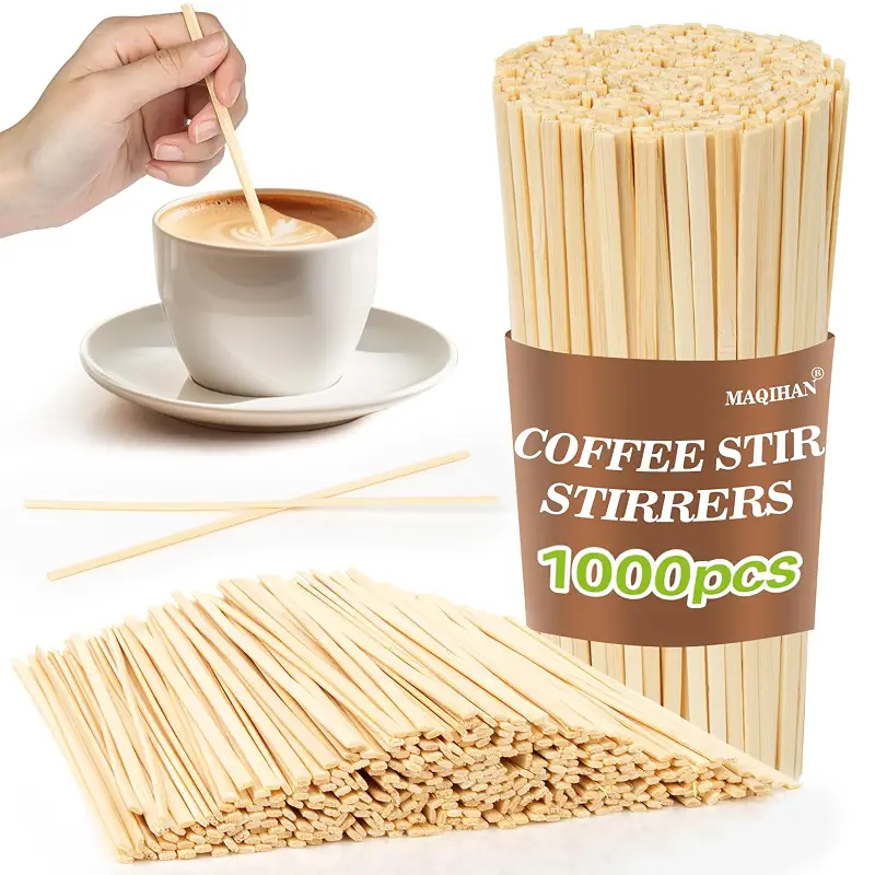 MAQIHAN 1000pcs Wooden Coffee Stirrers - Coffee Stir Sticks Disposable | Bamboo Swizzle Stick for Beverage, Coffee, Hot Chocolate, Milk, Juice, Cocktail, Party Drink Stirring, Coffee Bar Need, 5.5''