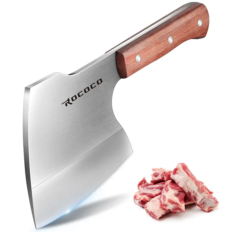 ROCOCO Meat Bone Cleaver Knife - Silver Heavy Duty Butcher Kitchen Axes | Hand Forged Full Tang Meat Cutting Chopper for Kitchen Outdoor BBQ Mother Father Gifts Idea Men