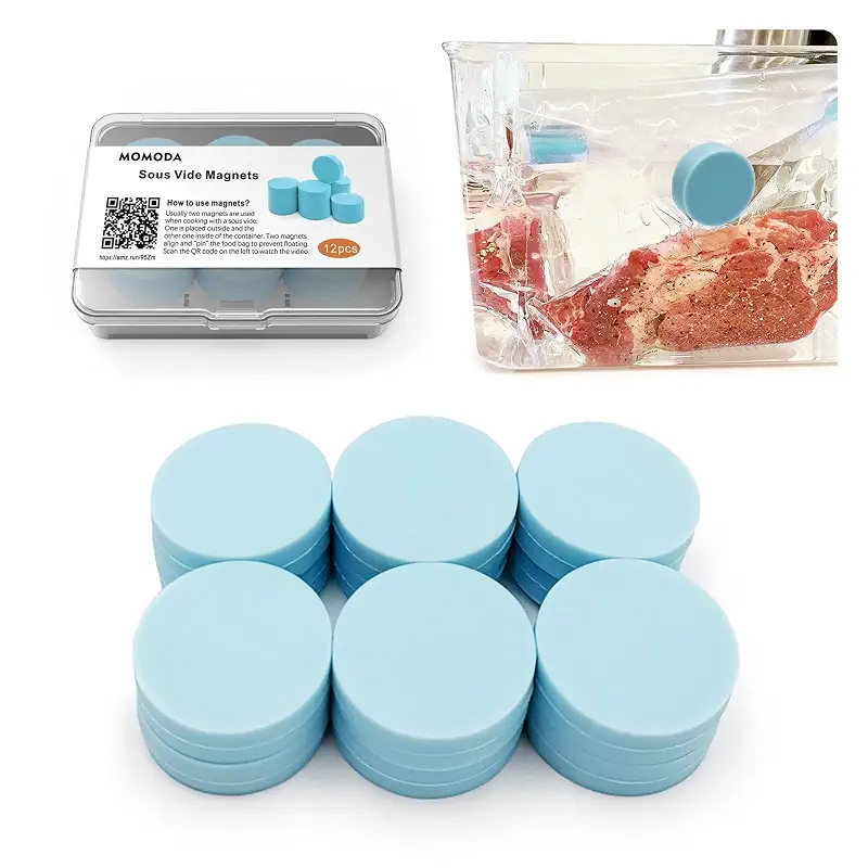 MOMOMA 12PCS Silicone Sous Vide Magnets Weights to Keep Bags Submerged | Fits All Containers, Prevents Floating for Even Cooking, Food-Grade Silicone up to 413°F, Compact Round Strong Magnets
