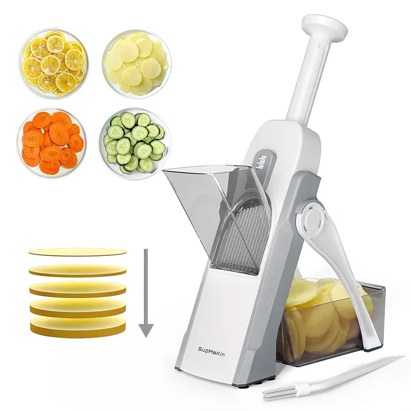 SupMaKin Safe Mandoline Slicer for Kitchen,Adjustable Potato Slicer 1-8 mm | for Vegetables Fruits Slicer with Container, Stainless Steel Blades,Faster Slicer Artifact Kitchen Gadgets Dishwasher Gifts