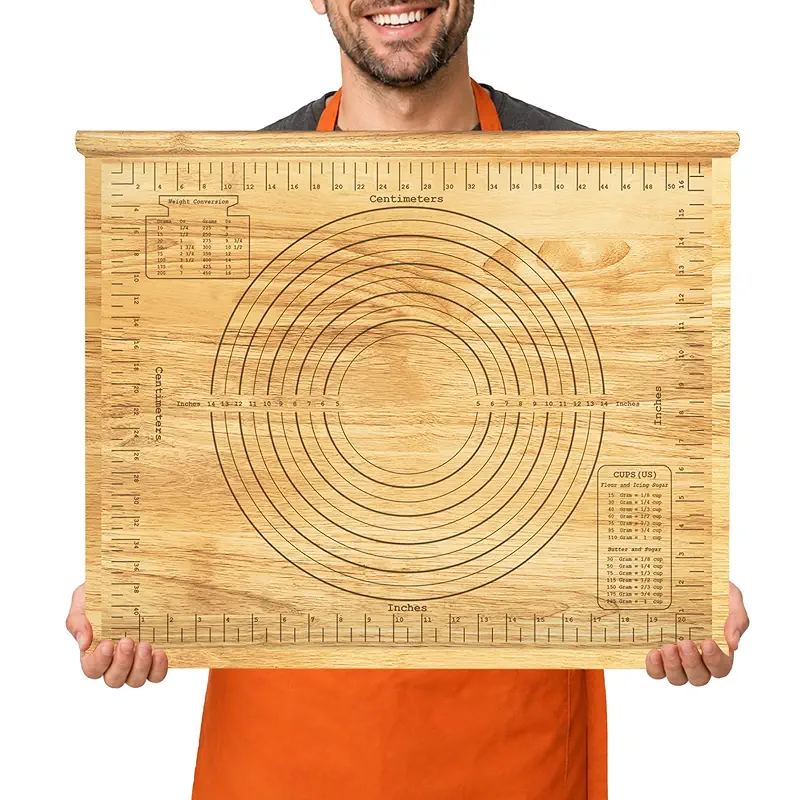 Wooden Pastry Board with Measurement, 23.5“ x 19.5" Kneading Board, 2 in 1 Pastry Baking Board with Lip